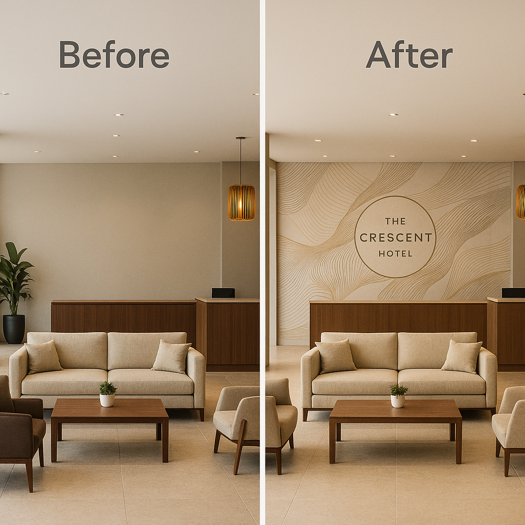 Hotel lobby feature wall mural printed in the UK”